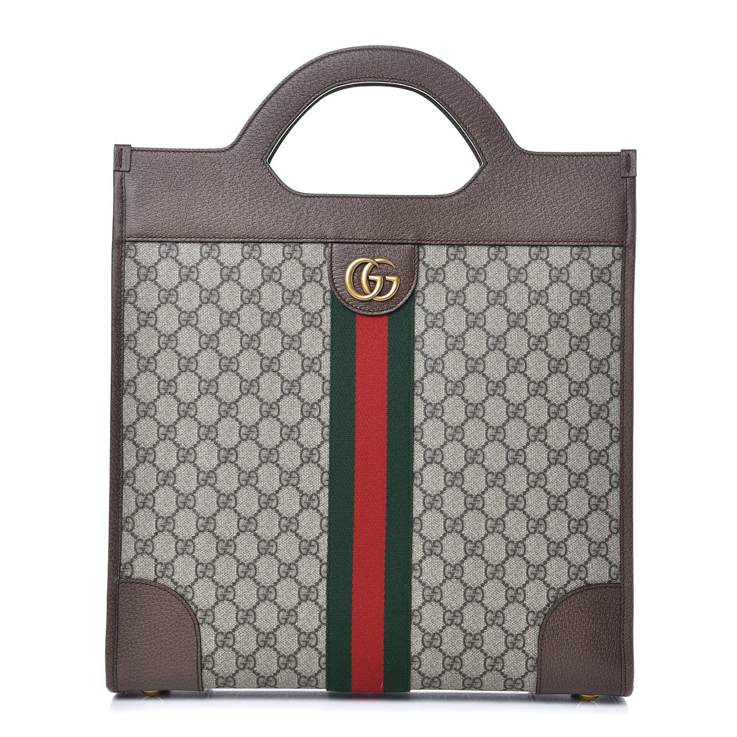 Gucci GG Supreme Monogram Textured Calfskin Web Medium Ophidia Slip Handle Tote Beige Ebony New Acero 1 of 9