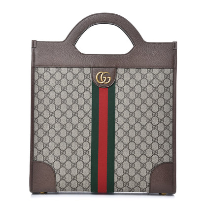 Gucci GG Supreme Monogram Textured Calfskin Web Medium Ophidia Slip Handle Tote Beige Ebony New Acero 1 of 9