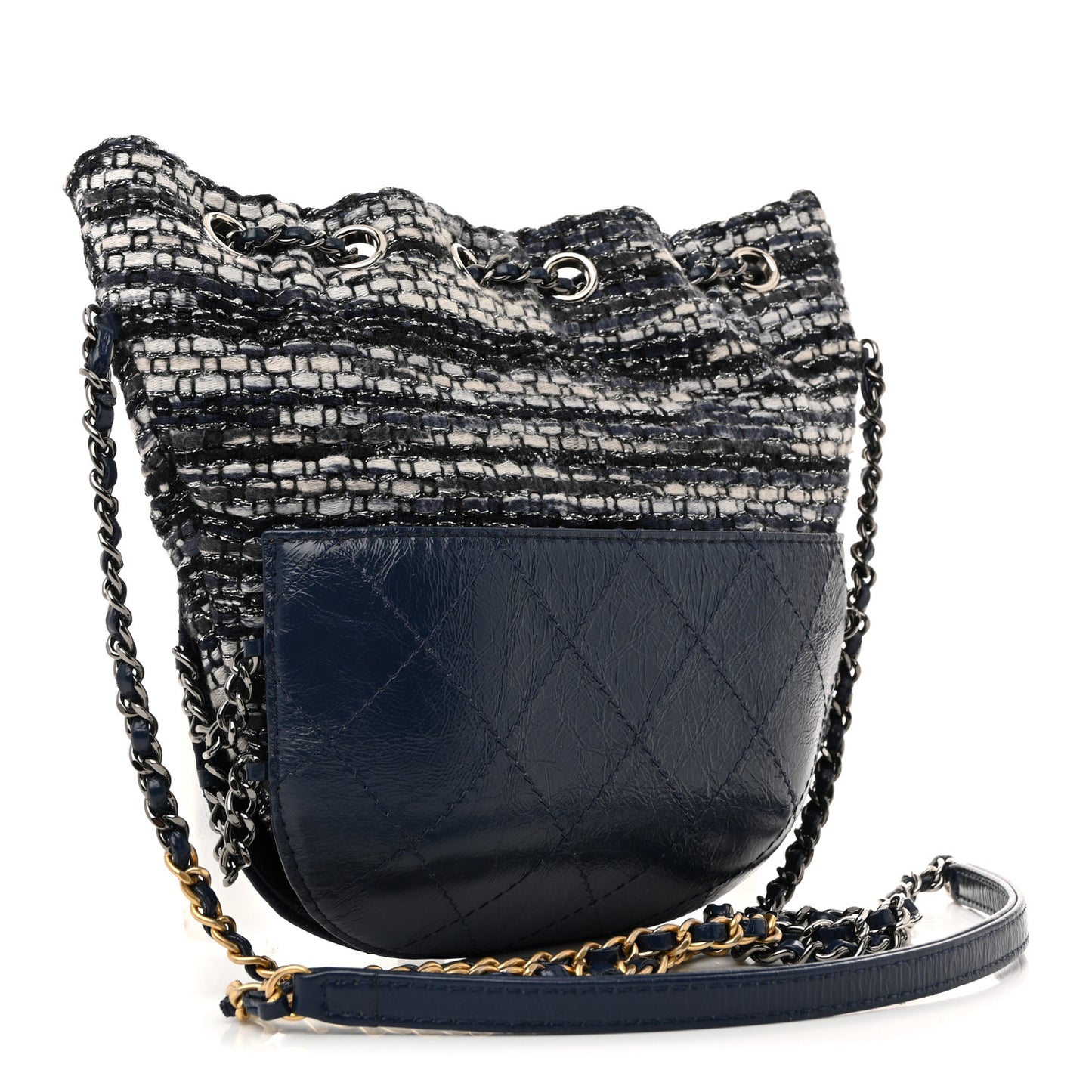 Tweed Calfskin Quilted Small Gabrielle Bucket Blue Multicolor