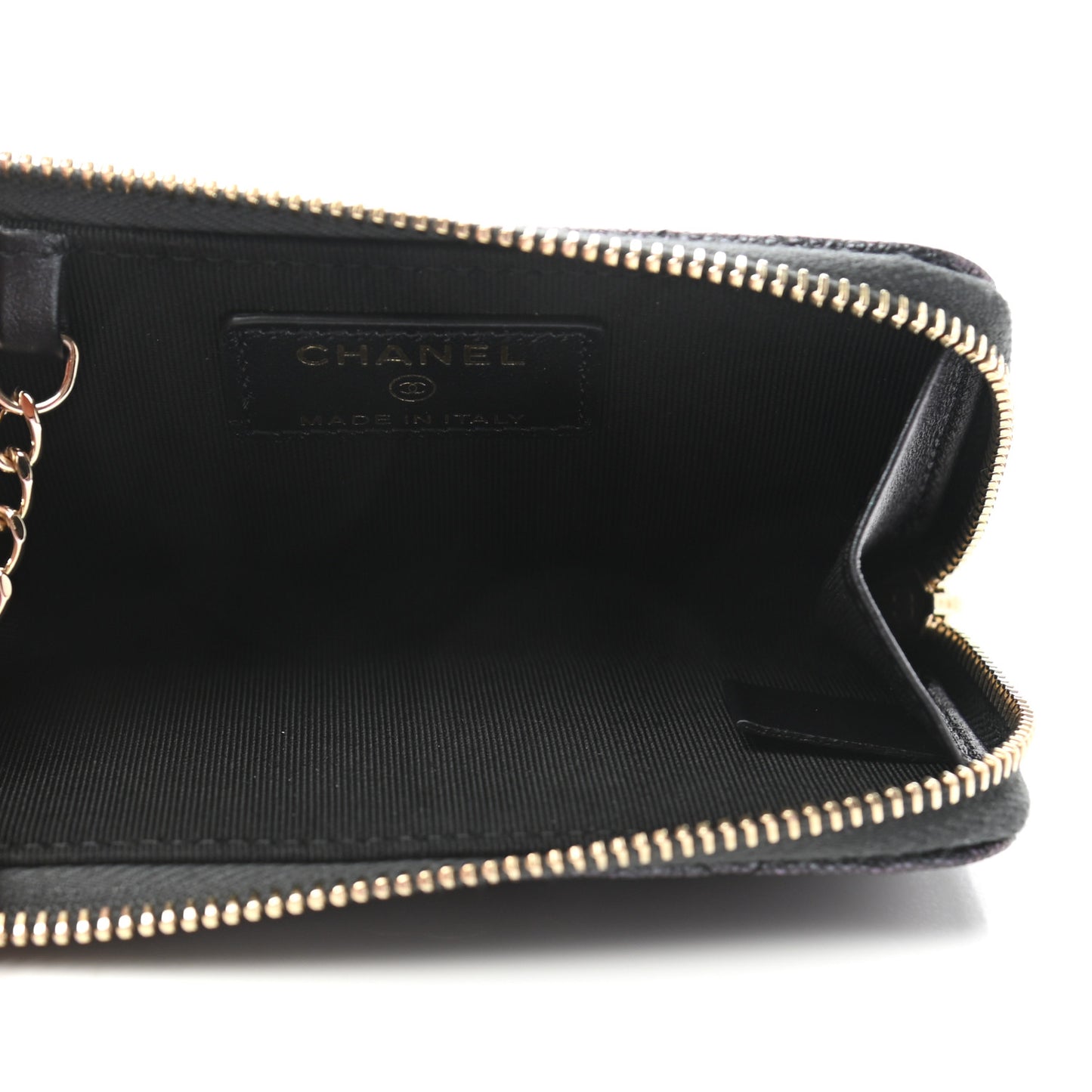Iridescent Caviar Quilted Zipped Key Holder Case Black