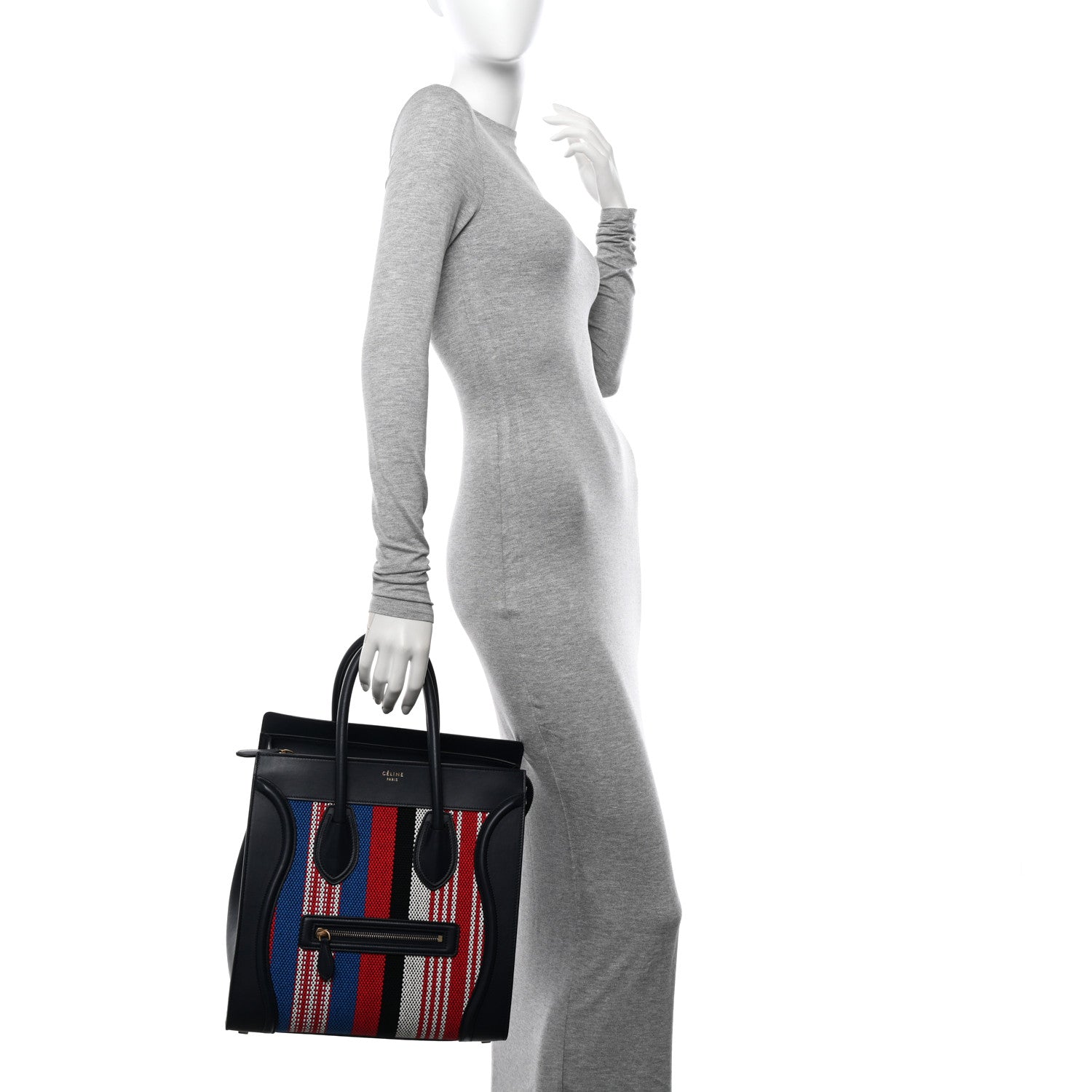 Celine Smooth Calfskin Striped Cotton Canvas Mini Luggage Navy Blue 3 of 9
