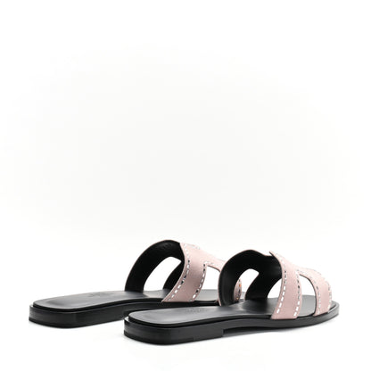 Hermes Suede Goatskin Crystal Embellished Oran Sandals 37 Rose Porcelaine 5 of 10