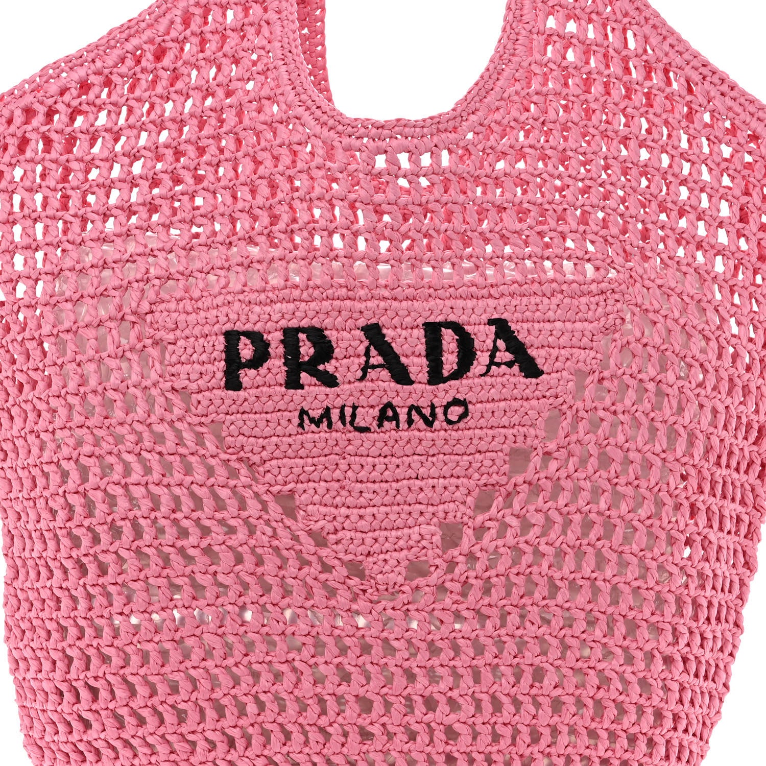Prada Yarn Raffia Effect Crochet Logo Embroidered Shopping Tote Bag Petalo 7 of 10
