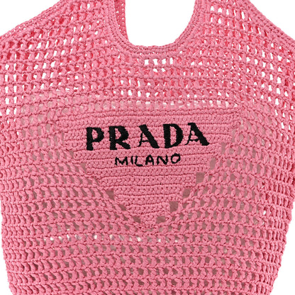 Prada Yarn Raffia Effect Crochet Logo Embroidered Shopping Tote Bag Petalo 7 of 10