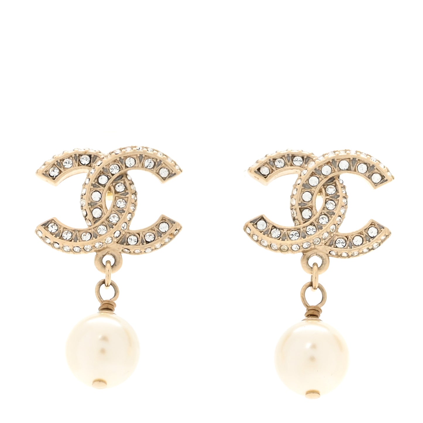Crystal Timeless CC Pearl Drop Earrings Light Gold