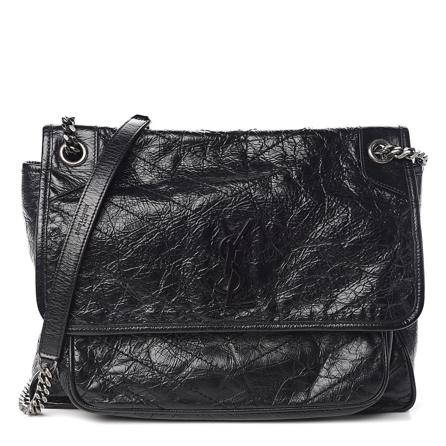 Saint Laurent Crinkled Calfskin Matelasse Monogram Large Niki Chain Satchel Black 1 of 10