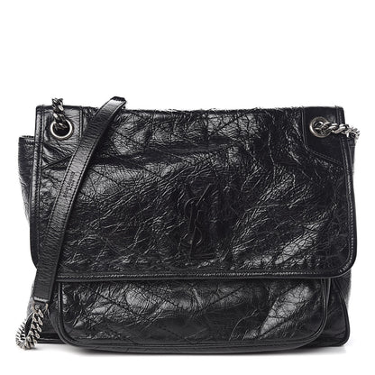 Saint Laurent Crinkled Calfskin Matelasse Monogram Large Niki Chain Satchel Black 1 of 10