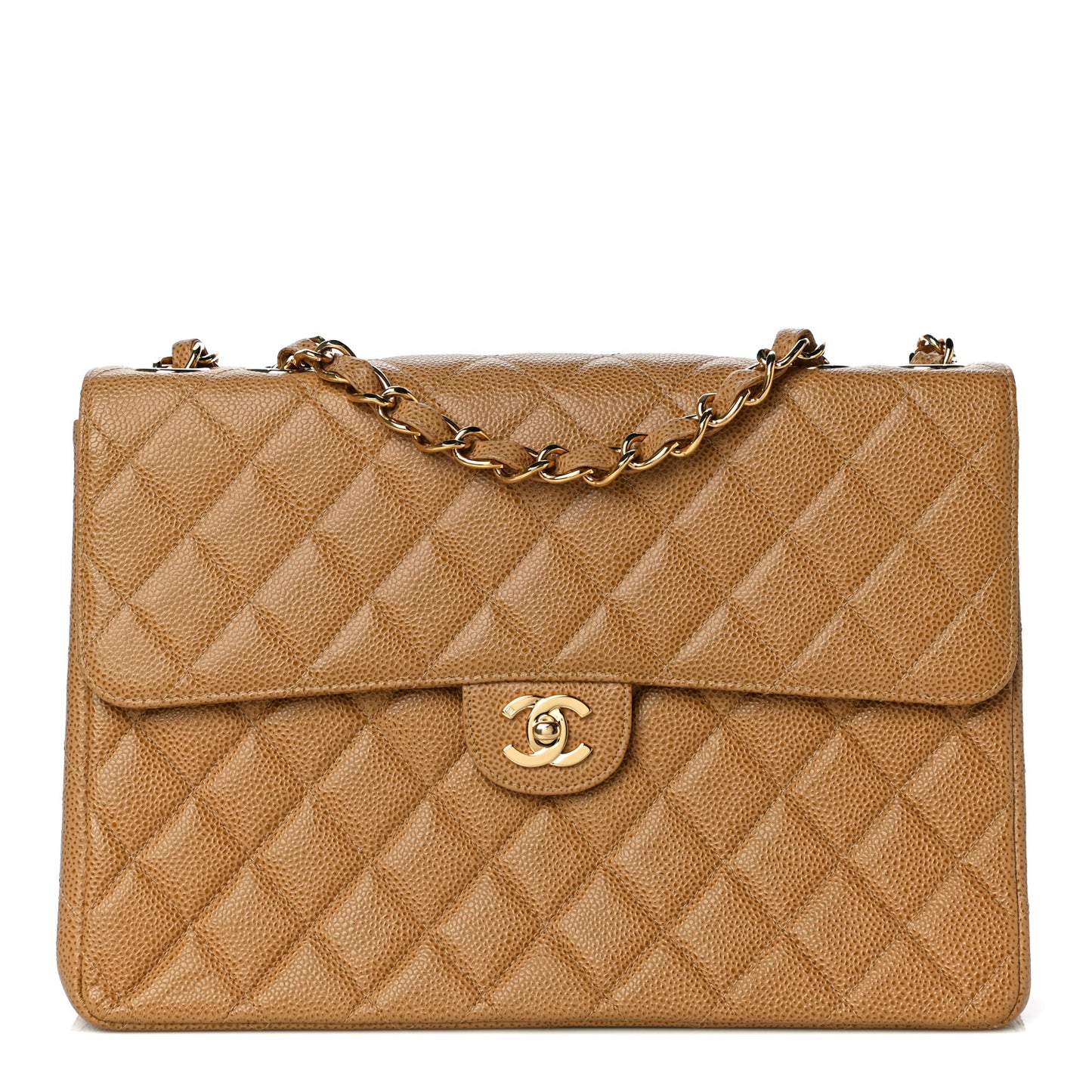 Caviar Quilted Jumbo Single Flap Beige