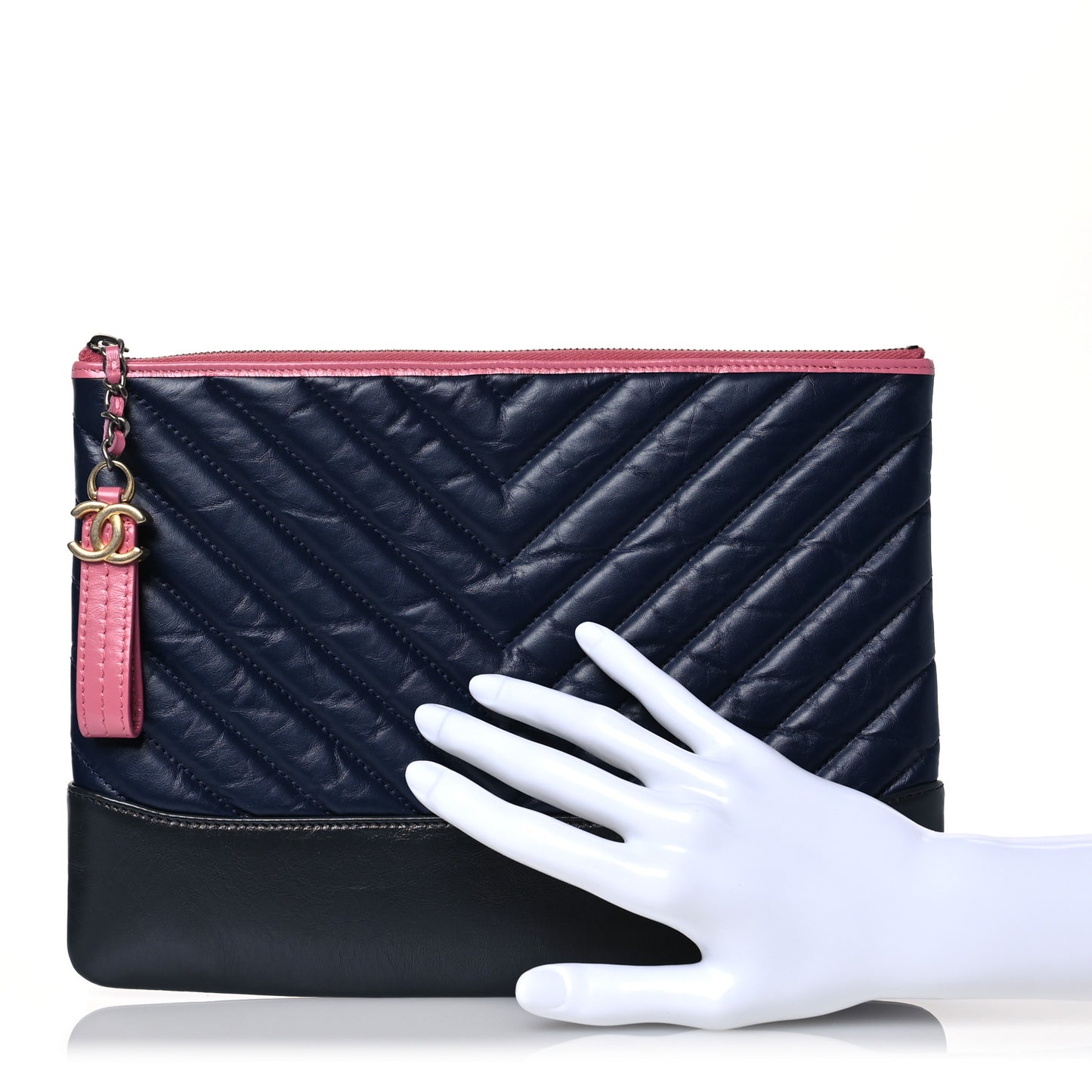 Aged Calfskin Chevron Quilted Medium Gabrielle Cosmetic Case Pink Navy Black