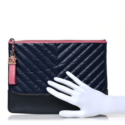 Chanel Aged Calfskin Chevron Quilted Medium Gabrielle Cosmetic Case Pink Navy Black 2 of 10
