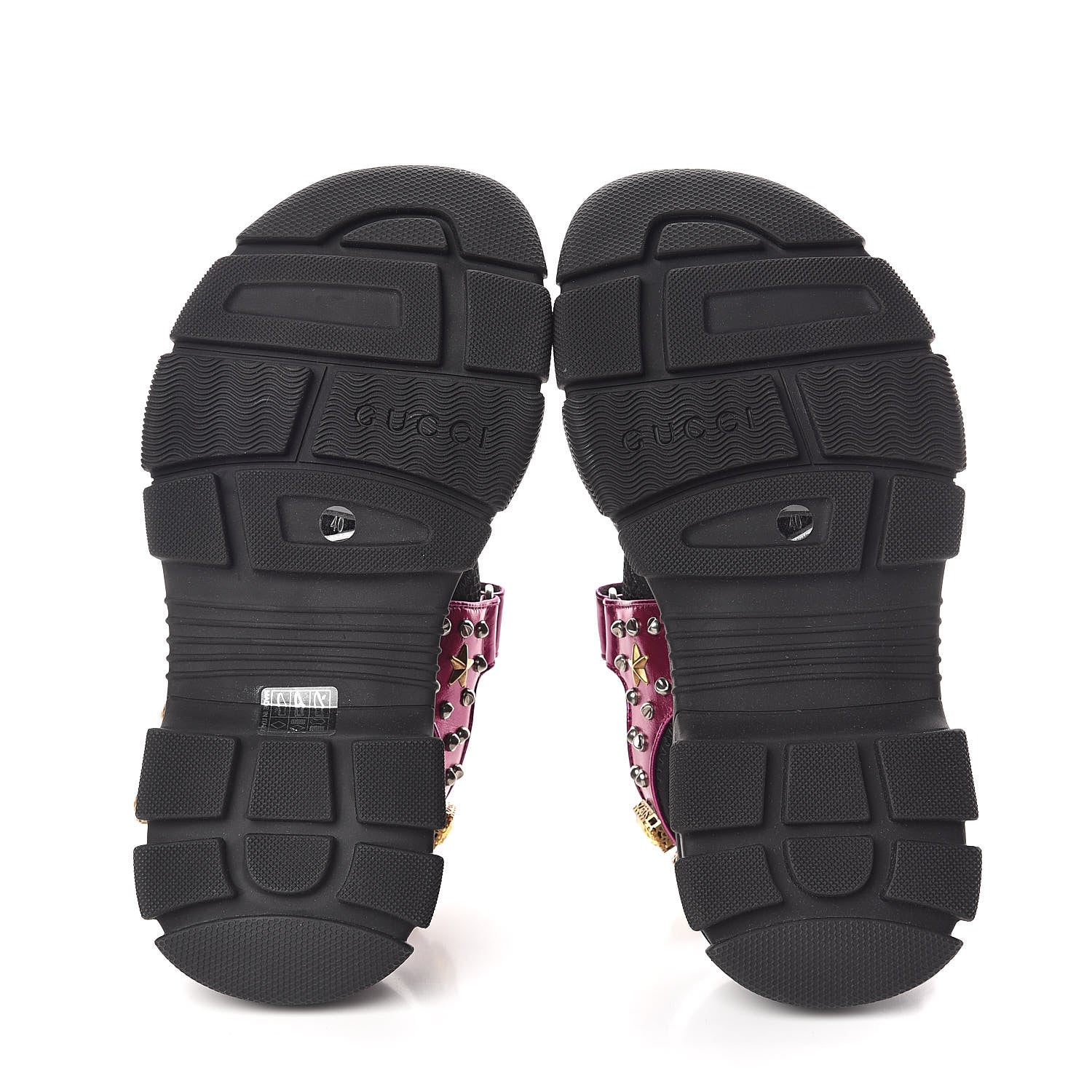 Gucci Nappa Mesh Crystal Embellished Studded Womens Aguru Sandals 40 Pink Black 7 of 8