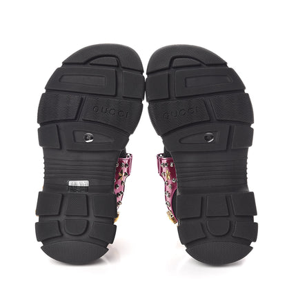 Gucci Nappa Mesh Crystal Embellished Studded Womens Aguru Sandals 40 Pink Black 7 of 8
