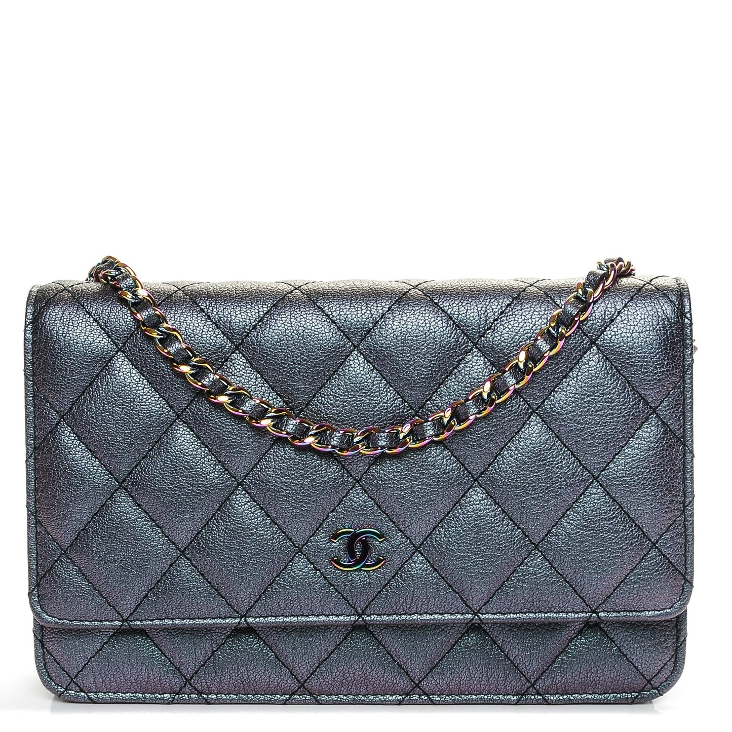Iridescent Goatskin Quilted Wallet On Chain WOC Purple