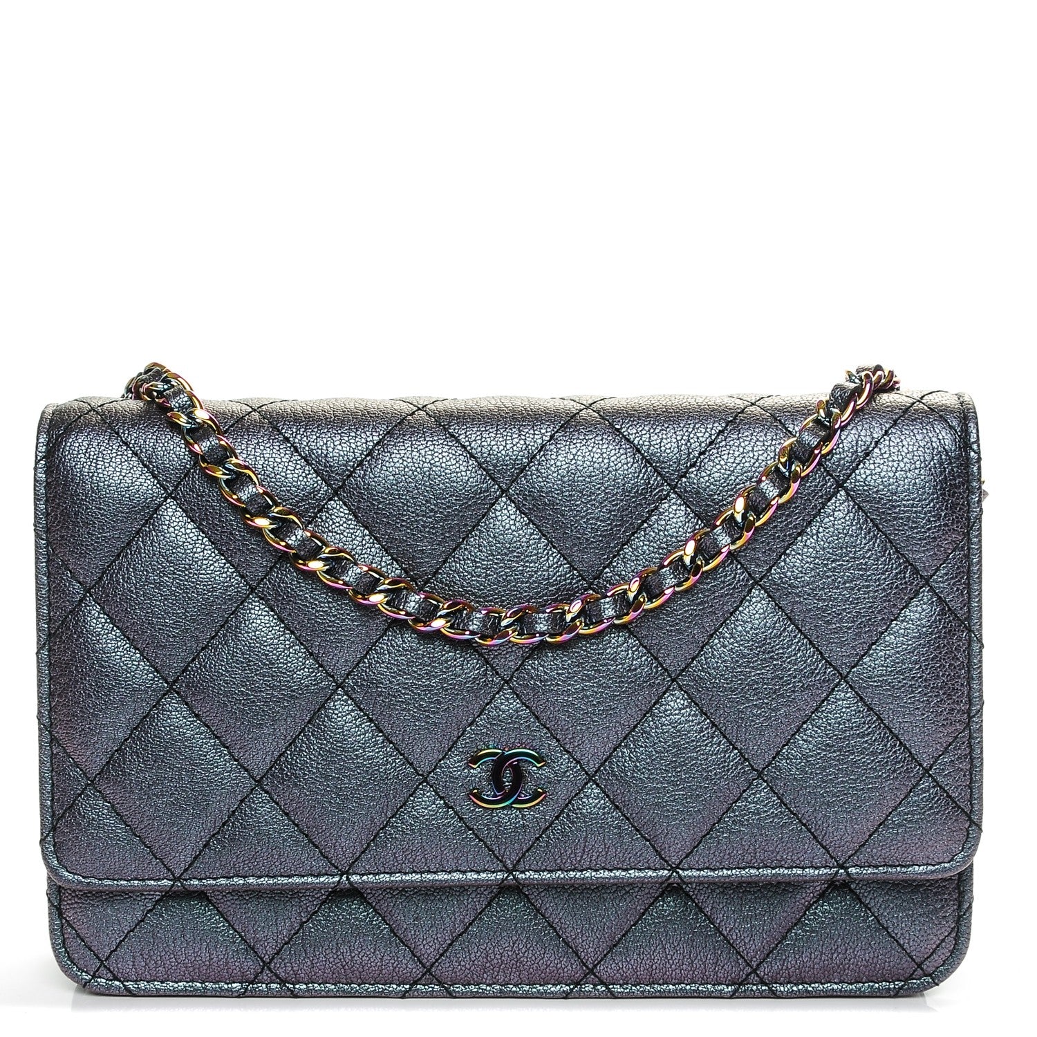 Chanel Iridescent Goatskin Quilted Wallet On Chain WOC Purple 1 of 8