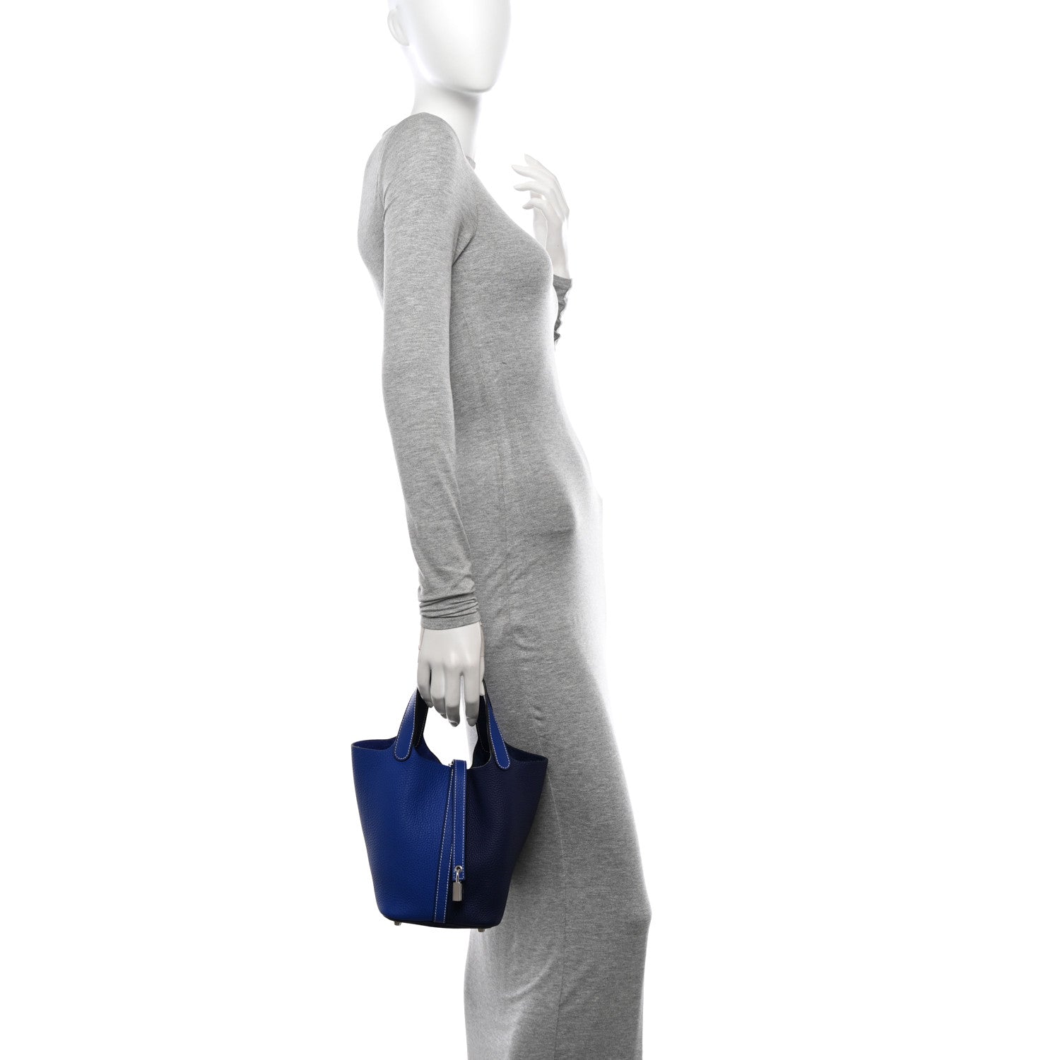 Hermes Taurillon Clemence Casaque Picotin Lock 18 PM Bleu Electrique Bleu Encre 2 of 11