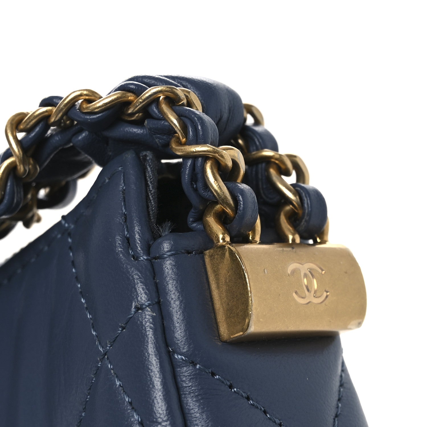 Chanel Crumpled Calfskin Quilted Braided CC Small Hobo Blue