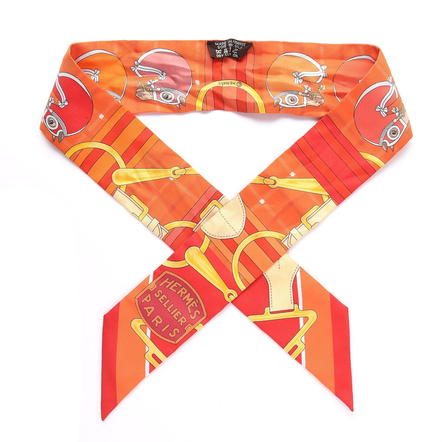 Hermes Silk Tatersale Twilly Rouge Orange Jaune D'Or 1 of 8