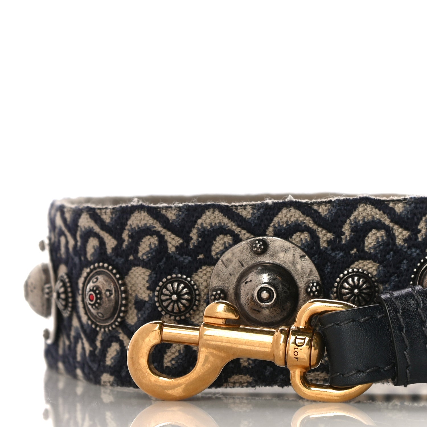 Christian Dior Oblique Studded Shoulder Strap Blue 2 of 7