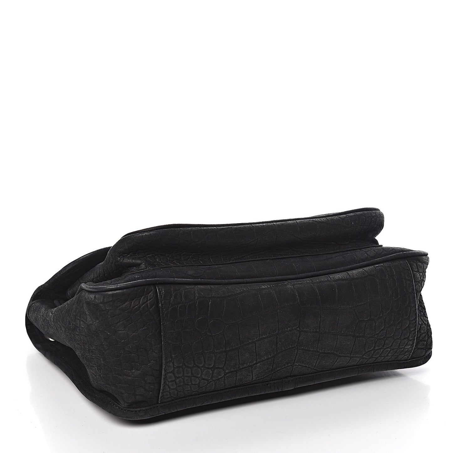 Nubuck Crocodile Embossed Monogram Medium Niki Chain Satchel Black
