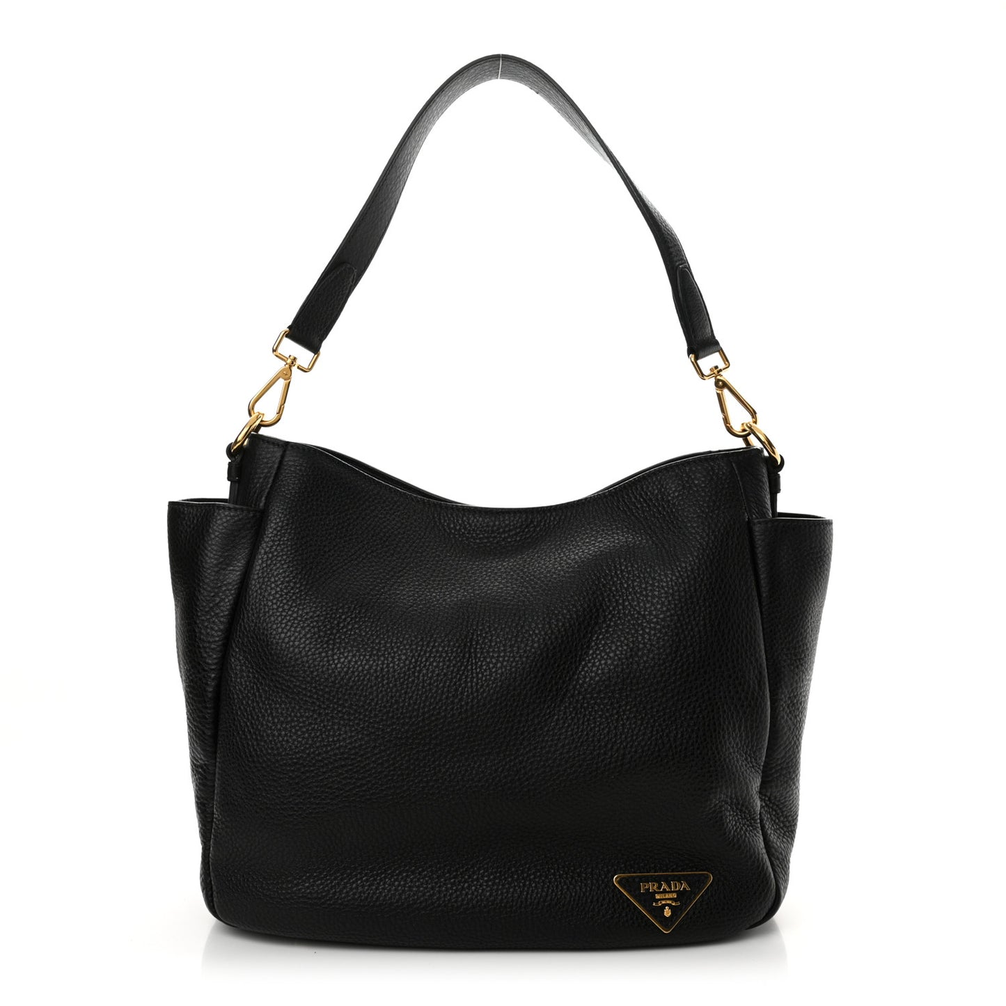 Vitello Daino Side Pocket Hobo Black