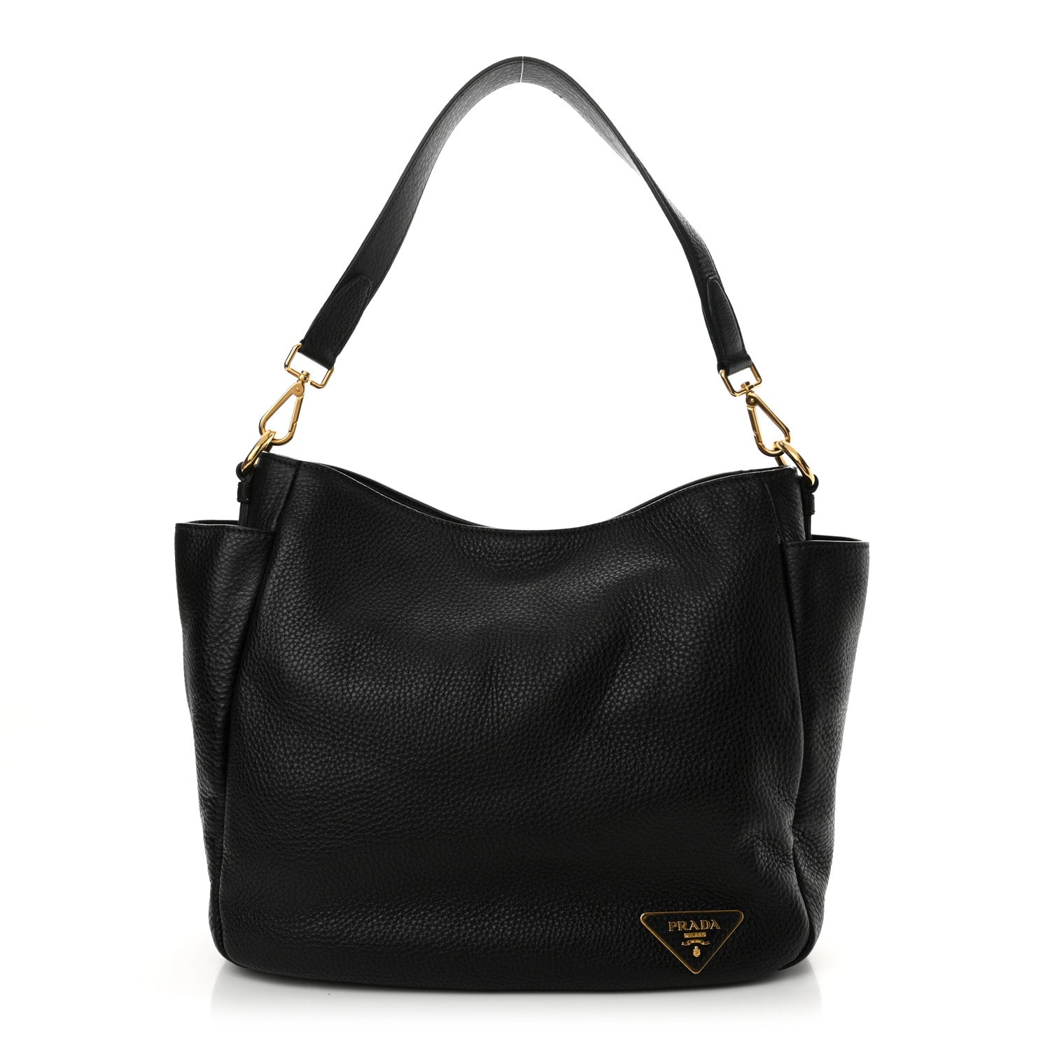 Prada Vitello Daino Side Pocket Hobo Black 1 of 10