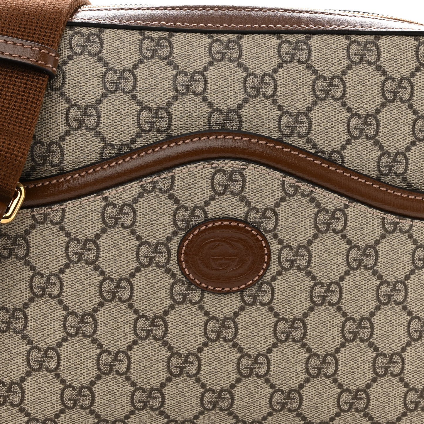 GG Supreme Monogram Azalea Calfskin Retro Interlocking G Messenger Shoulder Bag Beige Ebony Brown Sugar
