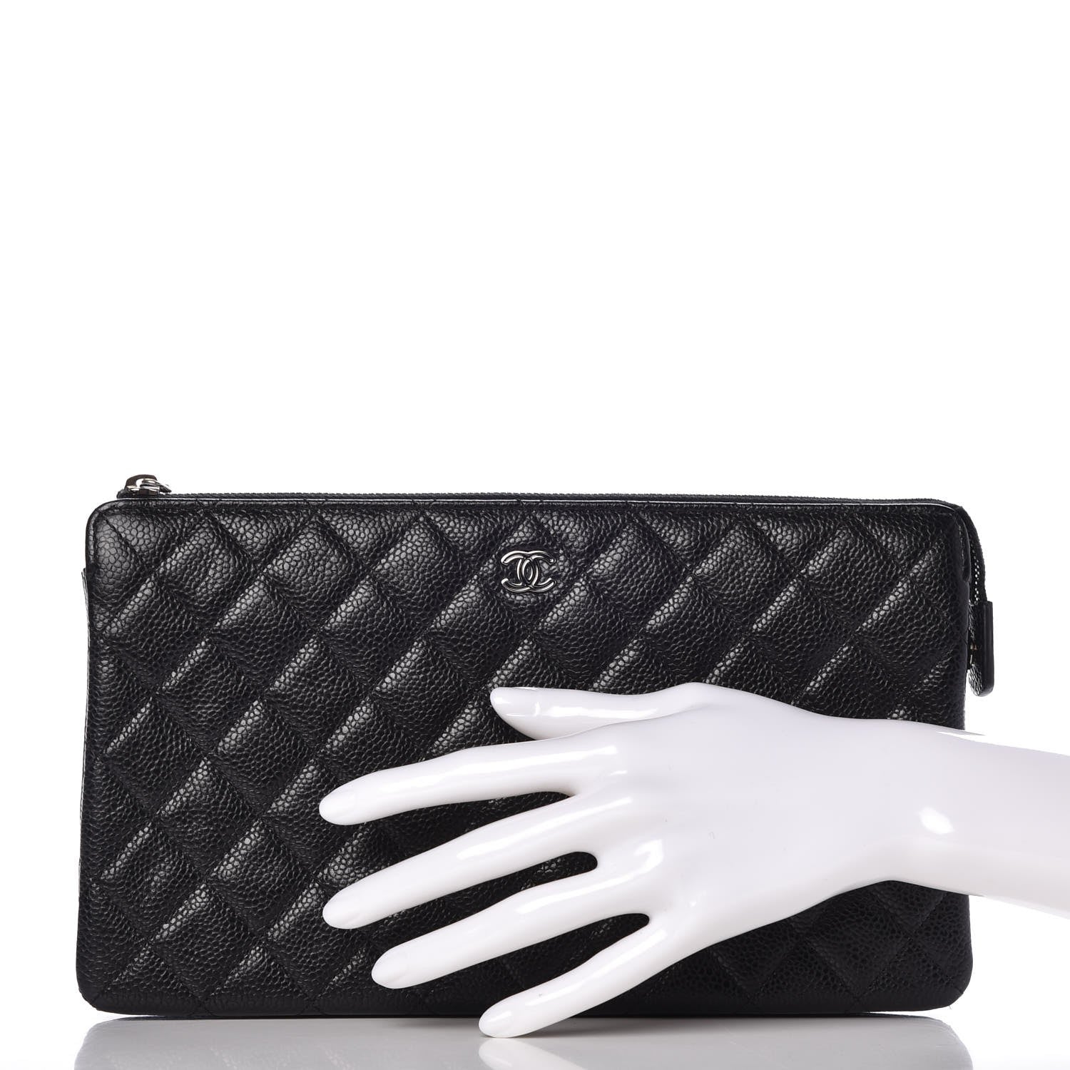 Chanel Caviar Quilted Large Zipped Clutch Black 2 of 10