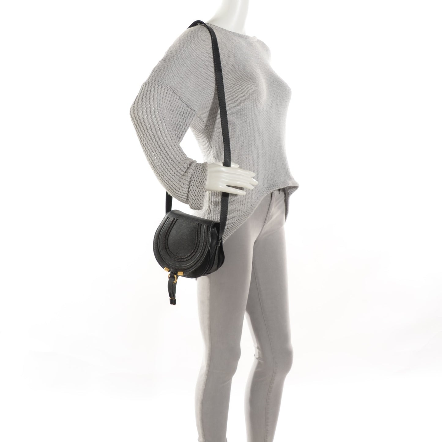 Calfskin Mini Marcie Round Crossbody Bag Black