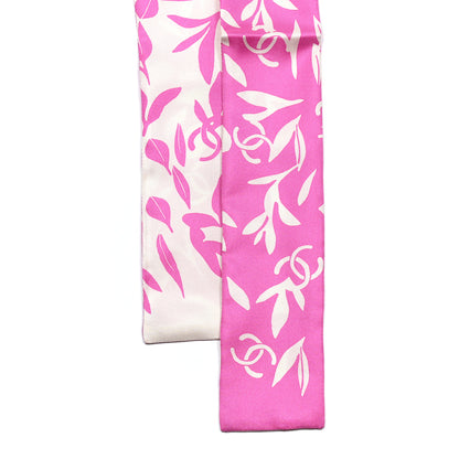 Chanel Silk Logo Slim Bandeau Scarf Pink White 2 of 4