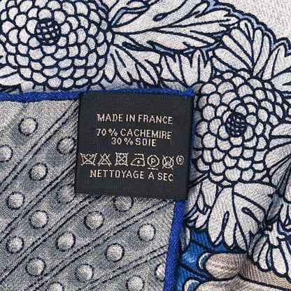 Hermes Cashmere Silk Parures De Samourais Shawl 140 Gris Chine Bleu Gris 5 of 5