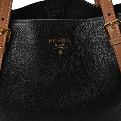 Prada Vitello Phenix Shopping Tote Black Caramel 12 of 12