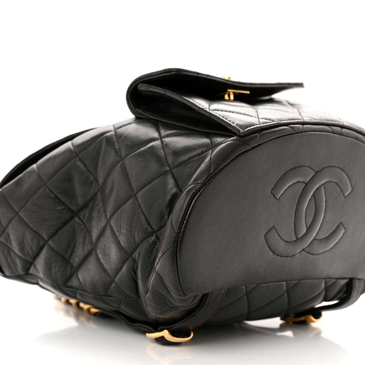 Lambskin Quilted Drawstring Backpack Black