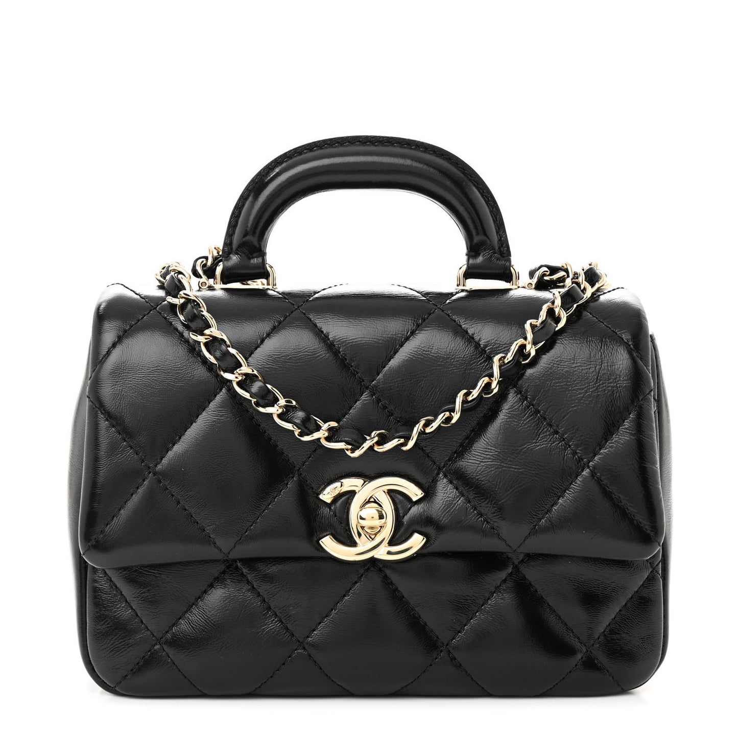 Shiny Lambskin Quilted Mini Coco Trip Flap Bag Black