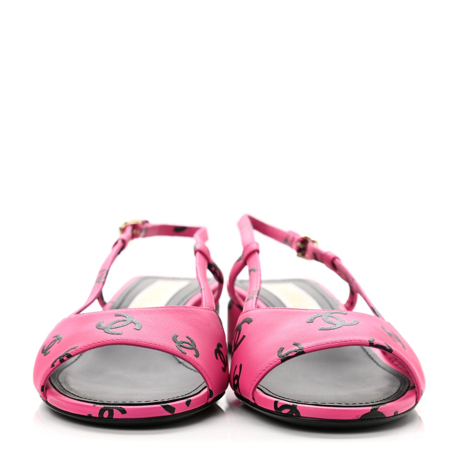 Printed Lambskin CC Slingback Sandals 38.5 Dark Pink