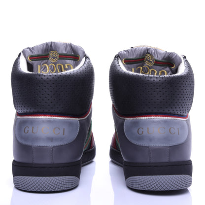 Gucci Miro Soft Calfskin Web Mens Screener High Top Sneakers 9.5 Light Hibiscus Red Black Foggy Grey 6 of 10