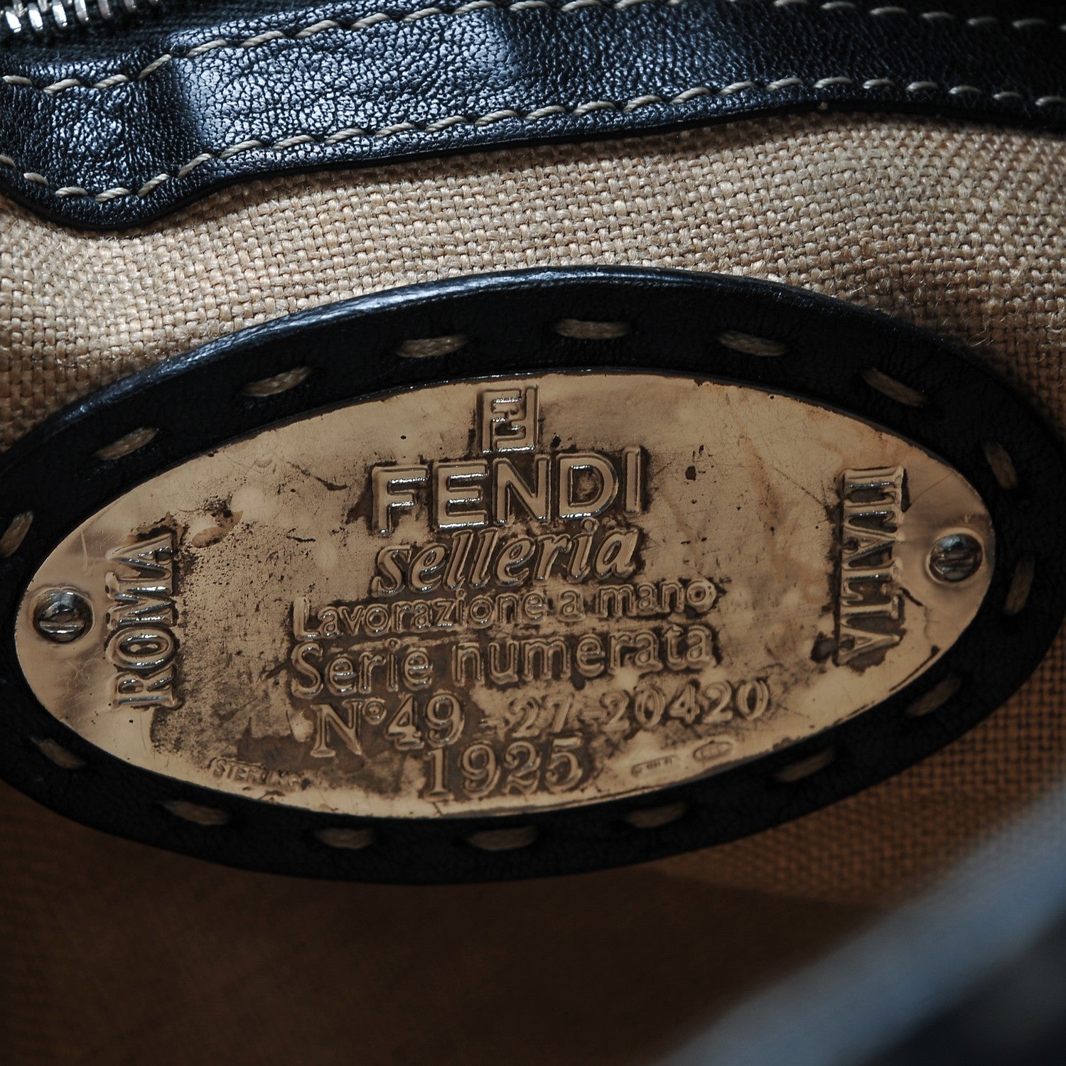 Fendi Calfskin Romano Selleria Large Villa Borghese Tote Black 6 of 20