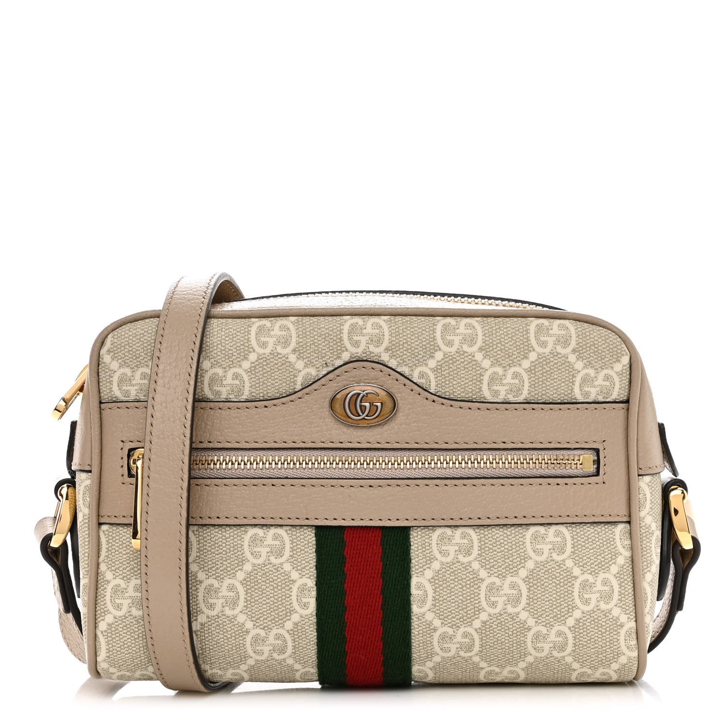 GG Supreme Monogram Textured Calfskin Web Mini Ophidia Shoulder Bag Beige Mystic White Oatmeal