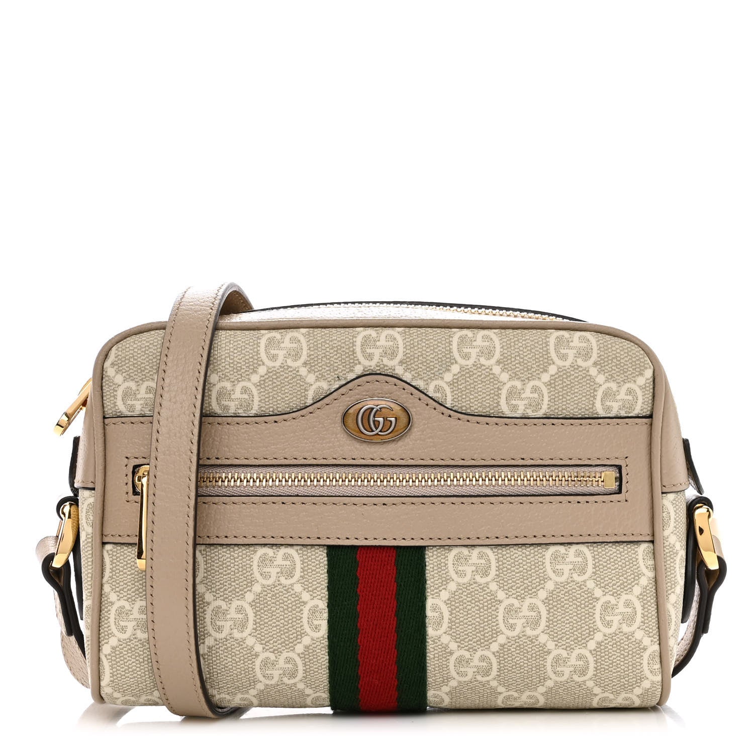 Gucci GG Supreme Monogram Textured Calfskin Web Mini Ophidia Shoulder Bag Beige Mystic White Oatmeal 1 of 16