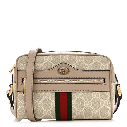 Gucci GG Supreme Monogram Textured Calfskin Web Mini Ophidia Shoulder Bag Beige Mystic White Oatmeal 1 of 16
