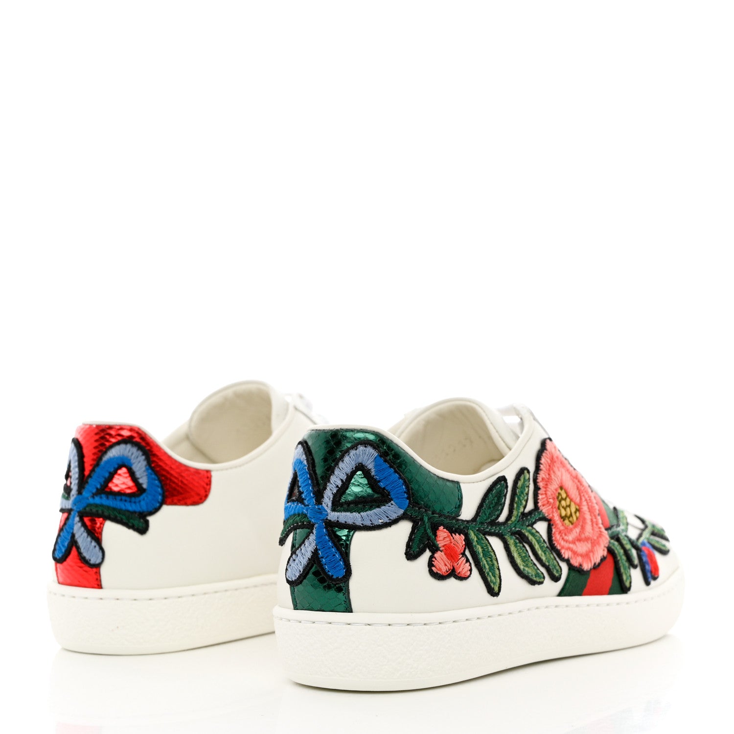Gucci Calfskin Web Floral Embroidered Womens Ace Sneakers 35 White 4 of 9