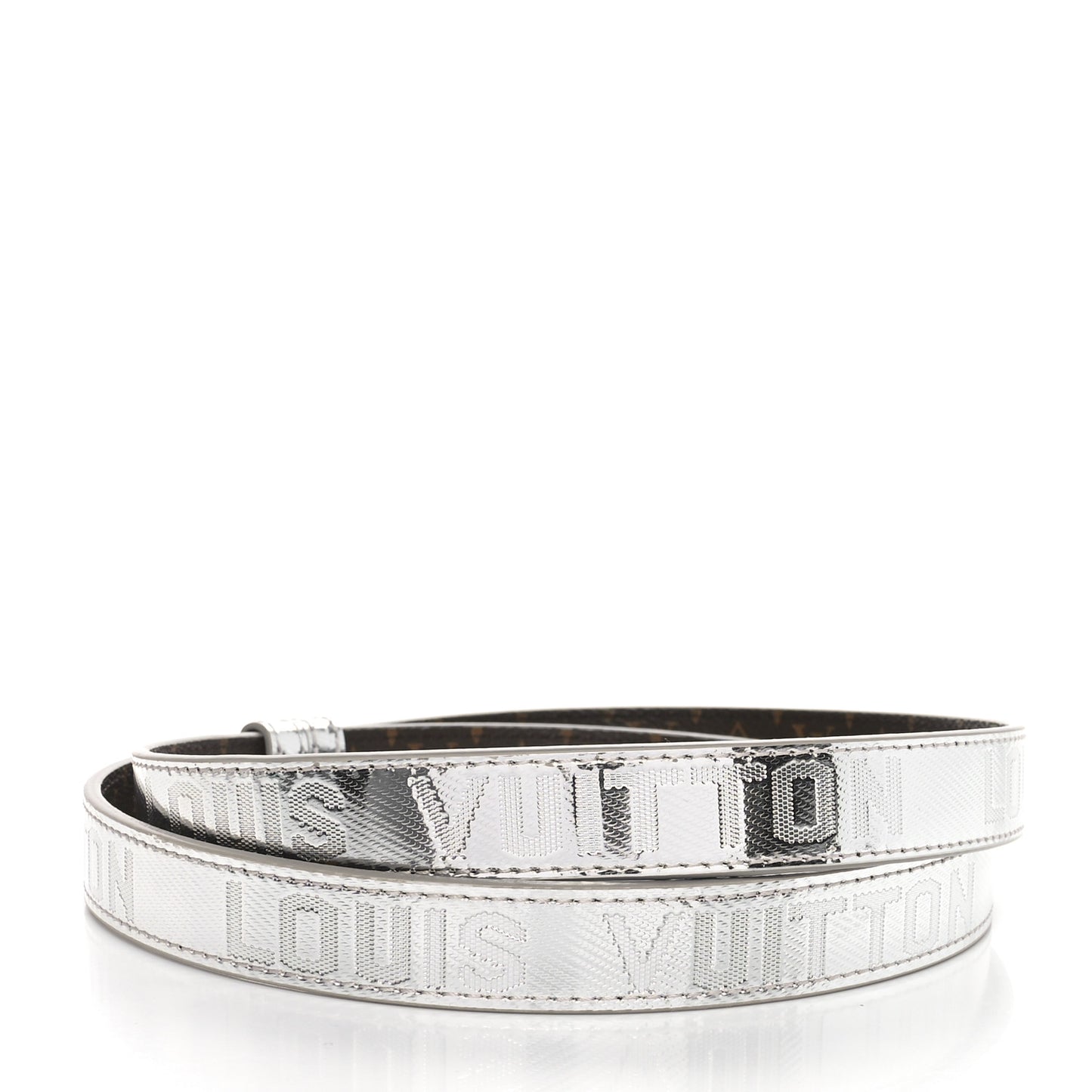 Metallic Calfskin Monogram Serrures 20mm Belt Silver
