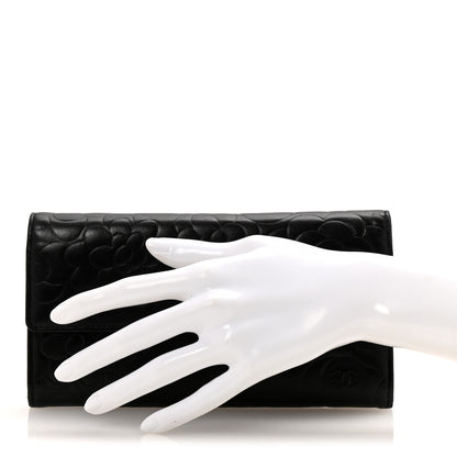 Chanel Lambskin Embossed Camellia Large Gusset Flap Wallet Black 2 of 10