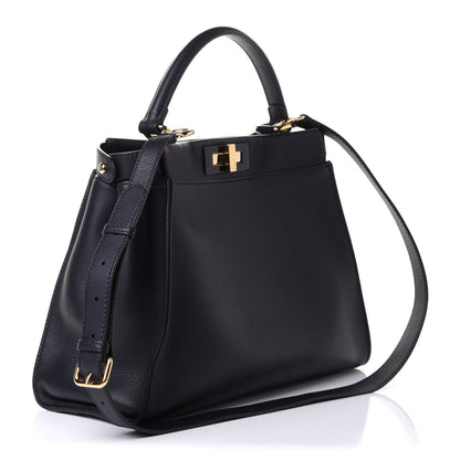 Fendi Calfskin Velvet Fun Fair Medium Peekaboo Iconic Satchel Night Blue Multicolor 3 of 11