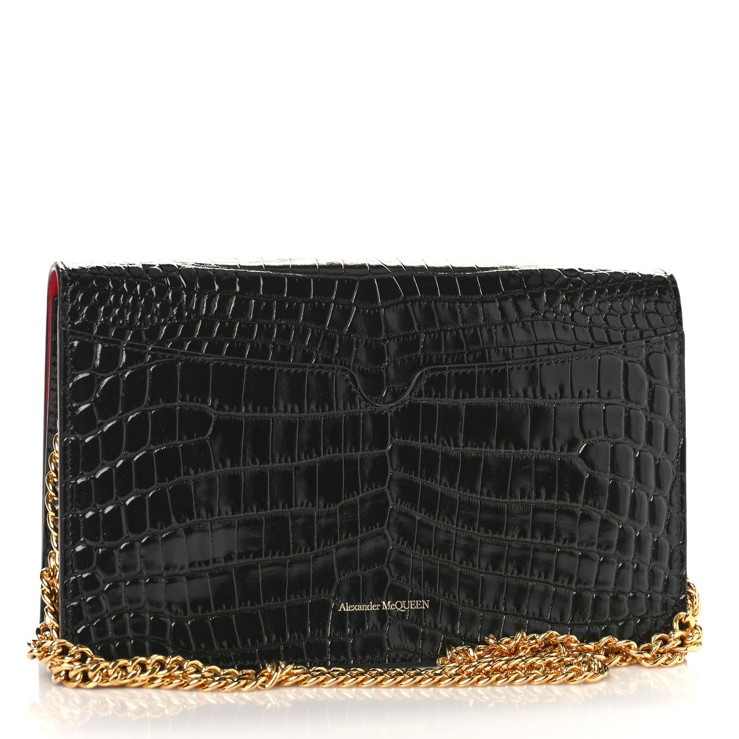 Calfskin Crocodile Embossed Skull Medium Shoulder Bag Black