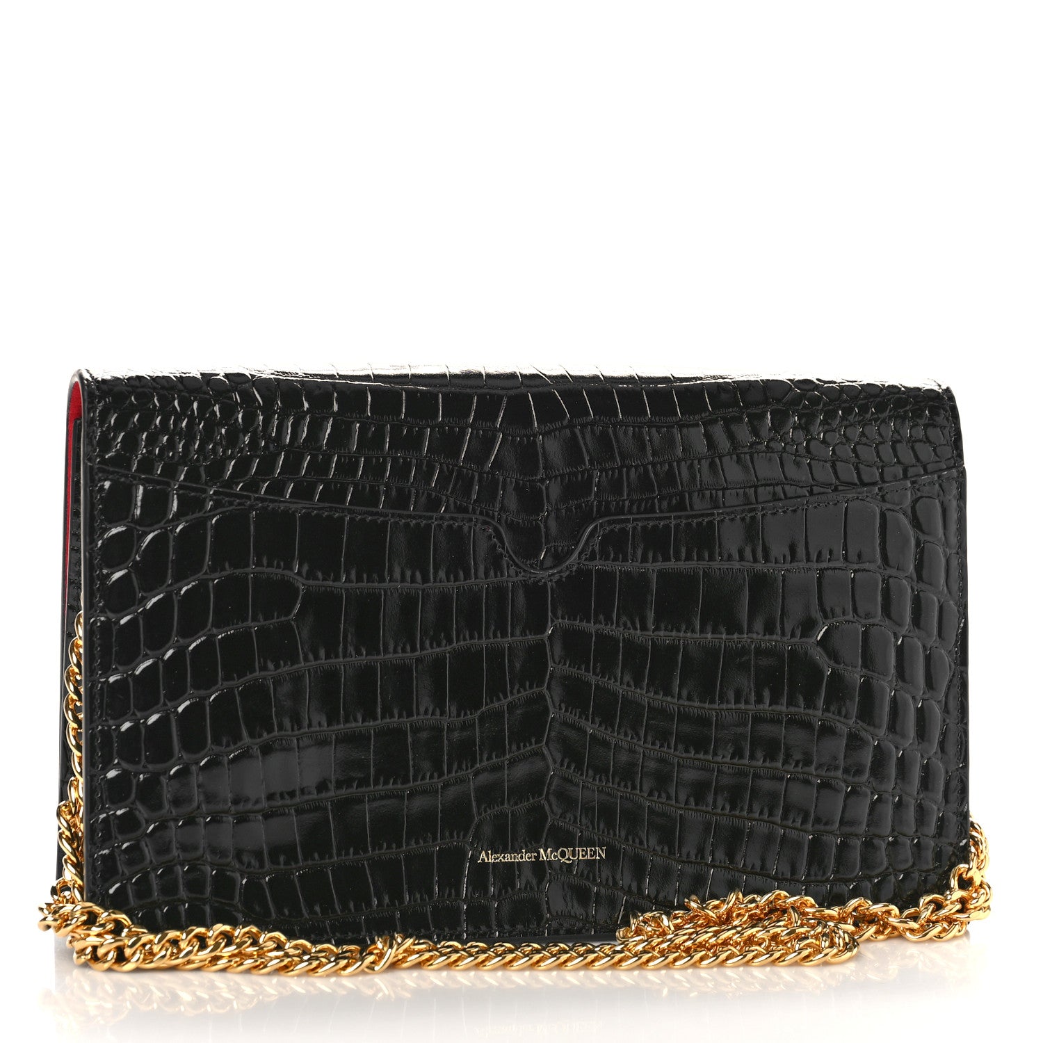 Alexander McQueen Calfskin Crocodile Embossed Skull Medium Shoulder Bag Black 3 of 8