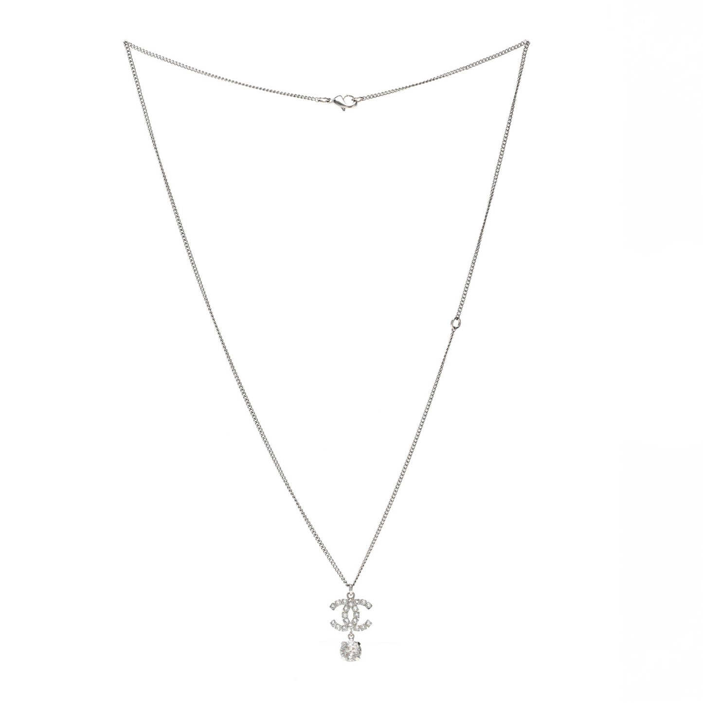 Crystal CC Drop Necklace Silver