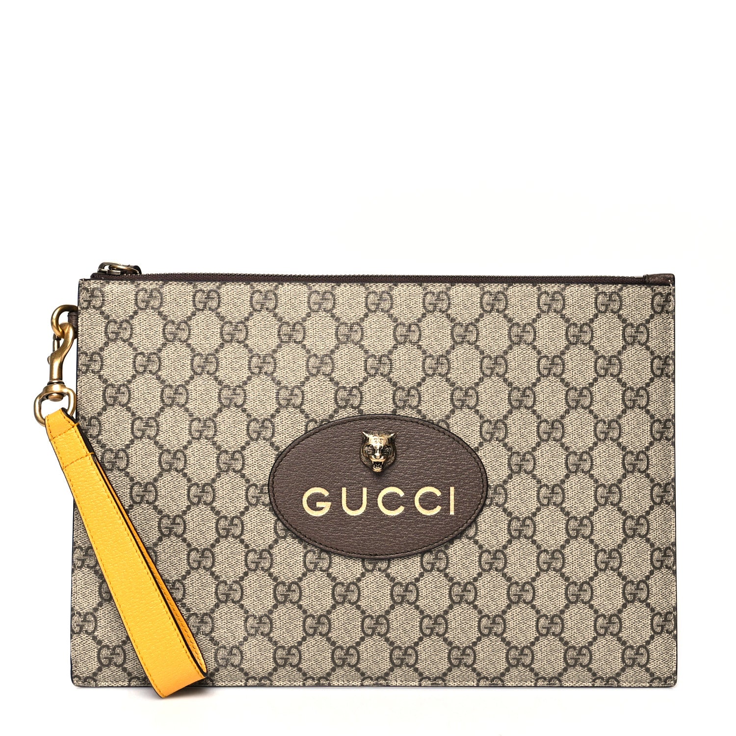 Gucci GG Supreme Monogram Neo Vintage Zip Wristlet Pouch Beige New Acero Crop 1 of 9