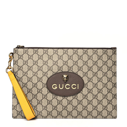 Gucci GG Supreme Monogram Neo Vintage Zip Wristlet Pouch Beige New Acero Crop 1 of 9