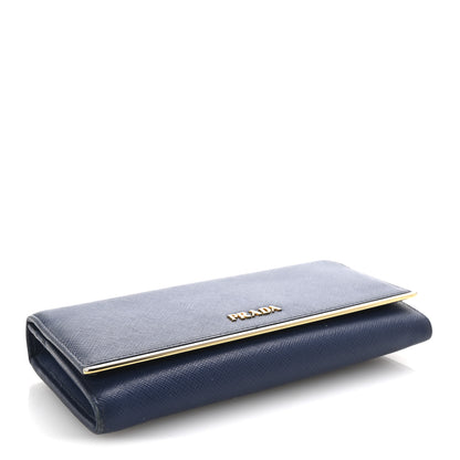 Prada Saffiano Metal Bar Continental Flap Wallet Bluette 5 of 7