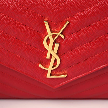 Saint Laurent Grain De Poudre Matelasse Chevron Monogram Chain Wallet Red 13 of 13